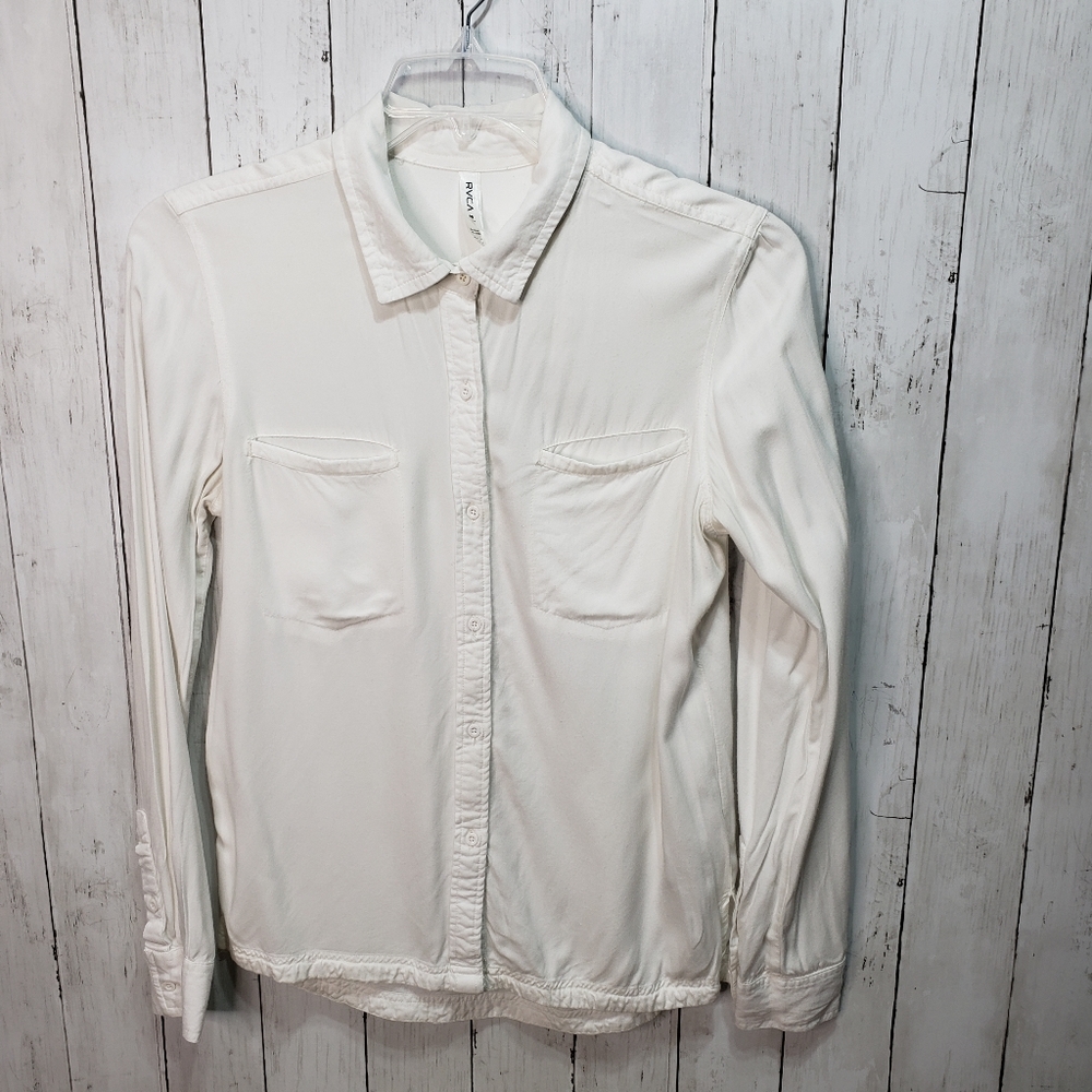 RVCA Women's White Button Down Collared Shirt Blouse Long Sleeve Top Size Medium